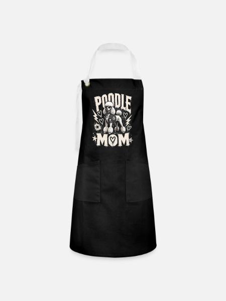 Pudel Mama Motiv mit Herz - Kontrastschürze - Schwarz/Weiß
