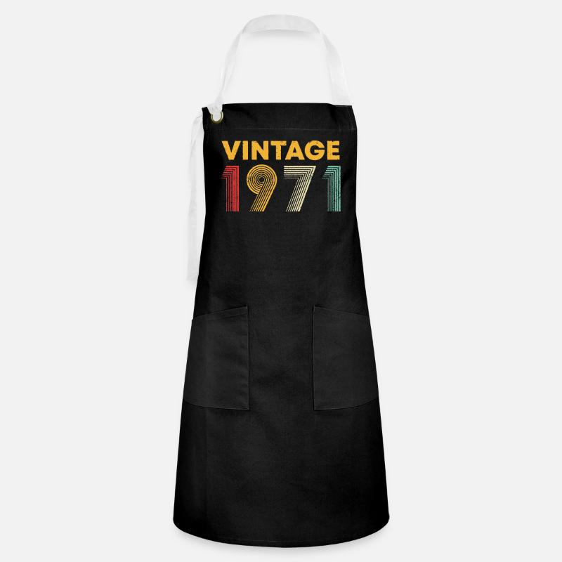 Logo vintage à rayures néon de 1971 - Tablier contrasté - noir/blanc