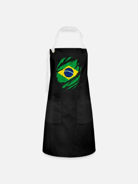 Brasilien Flagge - Kontrastschürze - Schwarz/Weiß