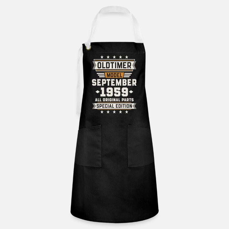 Oldtimer September 1959 Birthday Gift - Artisan Apron - black/white