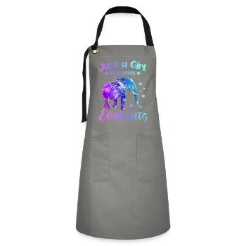 Elefant Tshirt für Elefanten Elephant Kinder Zoo - Kontrastschürze - Grau/Schwarz - Vorne - Zoe (177cm)