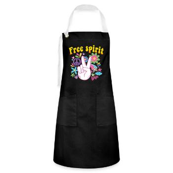 Hippie Cadeau Acidhead Flowerpower Hippi Hippy - Tablier contrasté - noir/blanc - Devant - Zoe (177cm)