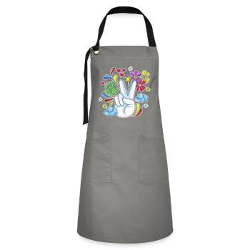 Hippie Cadeau Acidhead Flowerpower Hippi Hippy - Tablier contrasté - gris/noir - Devant - Zoe (177cm)