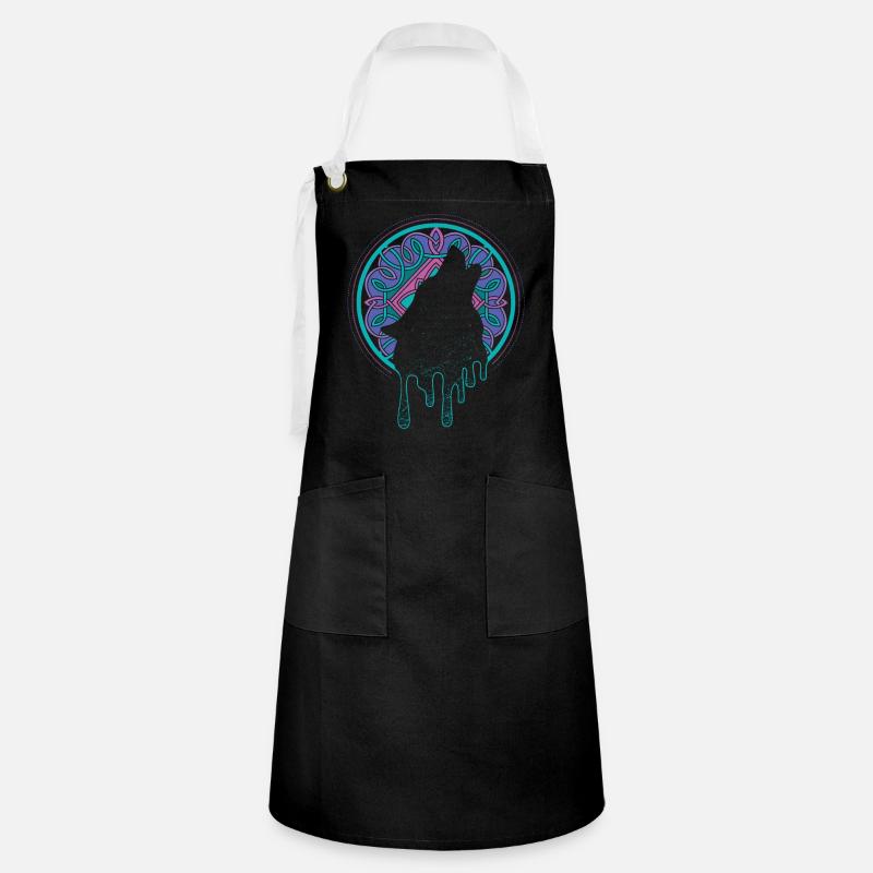 Wolf Wolves Moon Winking Medieval Warrior - Artisan Apron - black/white