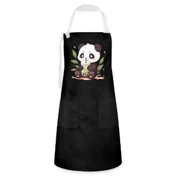 Kawaii Panda trinkt Boba Bubble Tea Chibi - Kontrastschürze - Schwarz/Weiß - Vorne - Zoe (177cm)