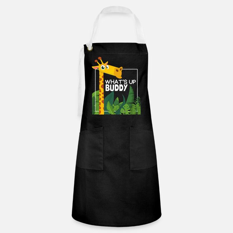 Funny Giraffe, Comic Style, Saying - Artisan Apron - black/white