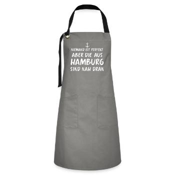 Hamburg Hansestadt Norddeutsch Plattdeutsch - Kontrastschürze - Grau/Schwarz - Vorne - Zoe (177cm)