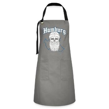 Hamburg Tshirt Geschenk Moin Hamburch Fußball - Kontrastschürze - Grau/Schwarz - Vorne - Zoe (177cm)