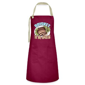 Brisket The BBQ Grilled Meat Brisket Barbecue - Artisan Apron - burgundy / desert sand - Front - Zoe (177cm)