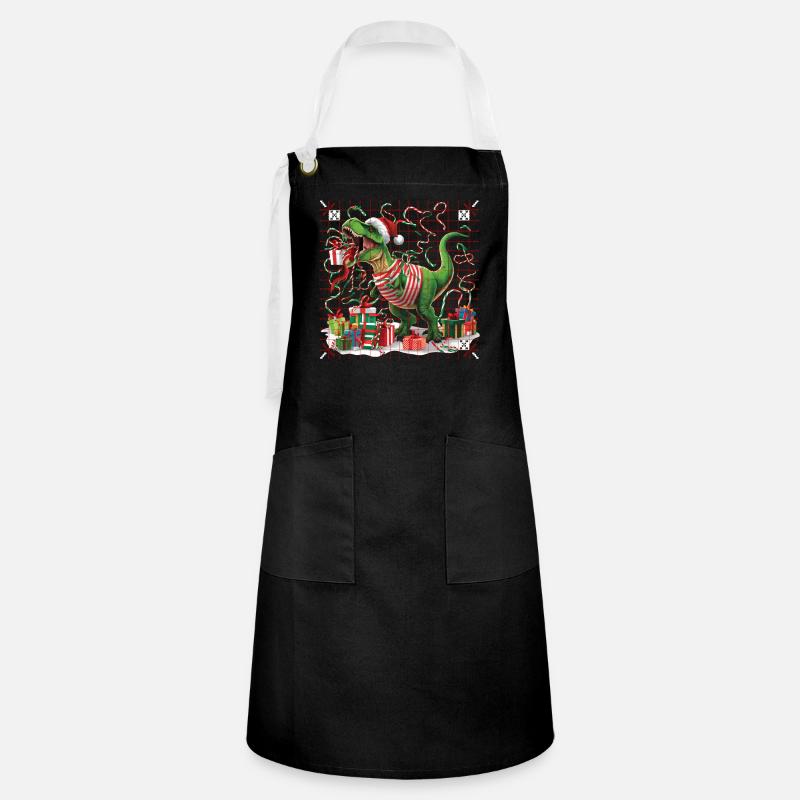 Dinosaur Trex T-Rex Christmas Christmas Xmas - Artisan Apron - black/white