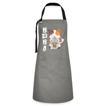 Thé à bulles Boba BubbleTea Kawaii Japan Tea Kpop - Tablier contrasté - gris/noir - Devant - Zoe (177cm)