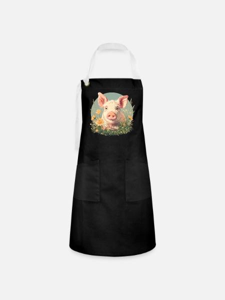Schweine Schwein - Kontrastschürze - Schwarz/Weiß