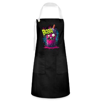 Boba Tea Monster im bunten Graffiti Street Style - Kontrastschürze - Schwarz/Weiß - Vorne - Zoe (177cm)