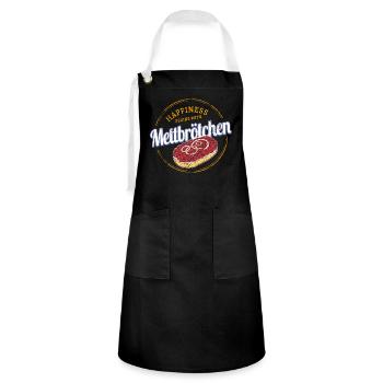 Mettbrötchen Zwiebel Vintage Hackepeter Brötchen - Kontrastschürze - Schwarz/Weiß - Vorne - Zoe (177cm)