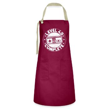 40th Birthday Level 40 Complete 40 Years Gift - Artisan Apron - burgundy / desert sand - Front - Zoe (177cm)