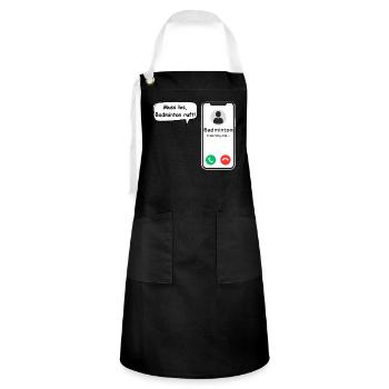 Badminton Calls - Sports Saying - ApriNoeScor - Artisan Apron - black/white - Front - Zoe (177cm)