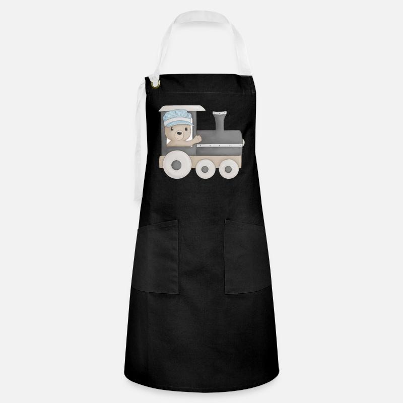 ours mignon dans le train - Tablier contrasté - noir/blanc