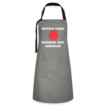 Weak brain, coffee recharge recommended - Artisan Apron - grey/black - Front - Zoe (177cm)