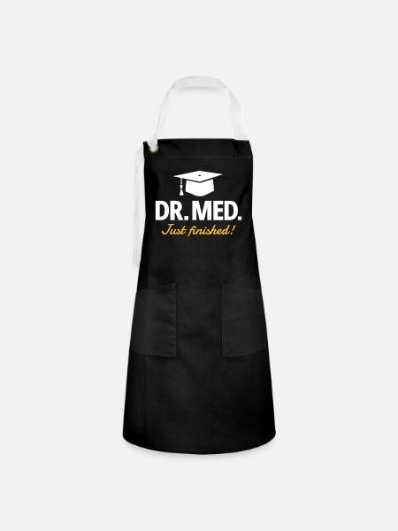 Dr. med. - Doktorhut - Kontrastschürze - Schwarz/Weiß