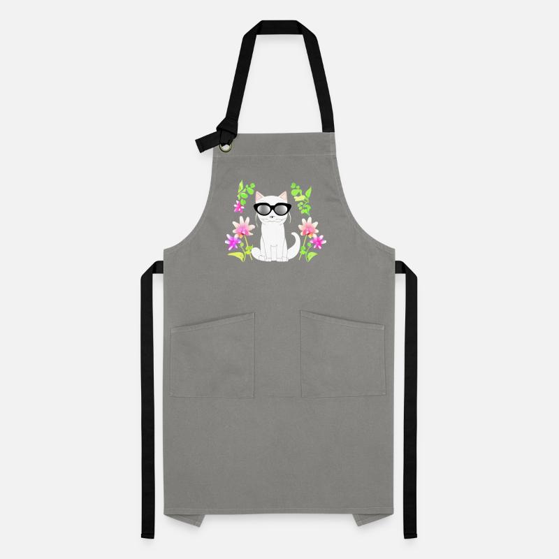 Chat avec fleur Tablier contrasté