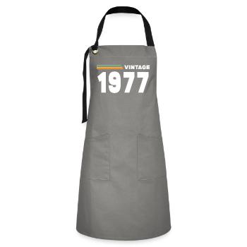 Jahrgang 1977 - Kontrastschürze - Grau/Schwarz - Vorne - Zoe (177cm)