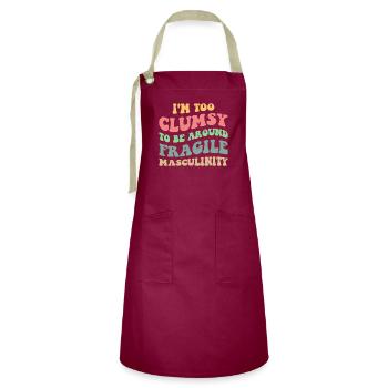 Too Clumsy To Be Around Fragile Masculinity V - Artisan Apron - burgundy / desert sand - Front - Zoe (177cm)