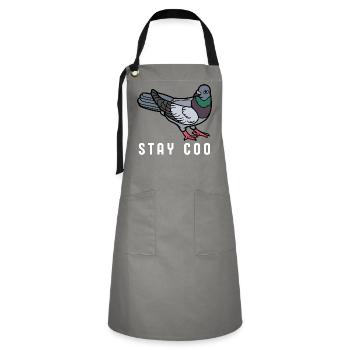 Stay Coo Bird | Funny Cool Pigeon Birding - Artisan Apron - grey/black - Front - Zoe (177cm)