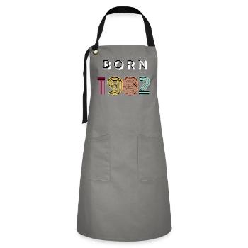 Geboren 1992 Neon Retro Typo - Kontrastschürze - Grau/Schwarz - Vorne - Zoe (177cm)