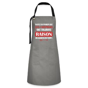 Crêpe - Cuisine - Raison - Goûter - Drôle - Humour - Tablier contrasté - gris/noir - Devant - Zoe (177cm)