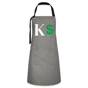 Buchstabe k Dollar - Kontrastschürze - Grau/Schwarz - Vorne - Zoe (177cm)