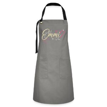 Emmi Nom Prénom Calligraphie coeur - Tablier contrasté - gris/noir - Devant - Zoe (177cm)