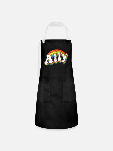 Retro Ally LGBTQ 70s Gay Pride Flag LGBT T Shirt - Kontrastschürze - Schwarz/Weiß