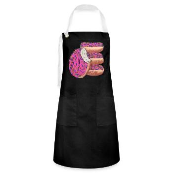 Donut Stapel pink lecker naschen - Kontrastschürze - Schwarz/Weiß - Vorne - Zoe (177cm)