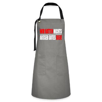 Ossi - DDR - Osten Sächsisch Geschenk - Kontrastschürze - Grau/Schwarz - Vorne - Zoe (177cm)