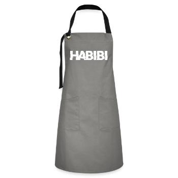 Habibi Schriftzug - Kontrastschürze - Grau/Schwarz - Vorne - Zoe (177cm)