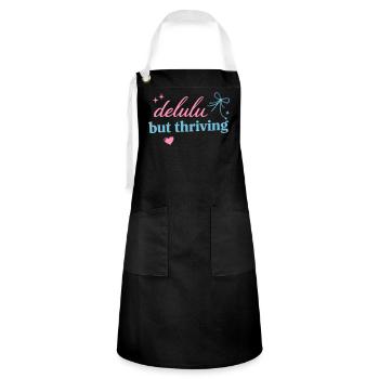 Delhu Thriving Script Logo - Kontrastschürze - Schwarz/Weiß - Vorne - Zoe (177cm)