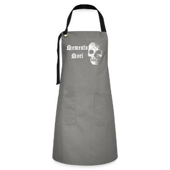 Memento Mori Skull – White Contrast - Artisan Apron - grey/black - Front - Zoe (177cm)