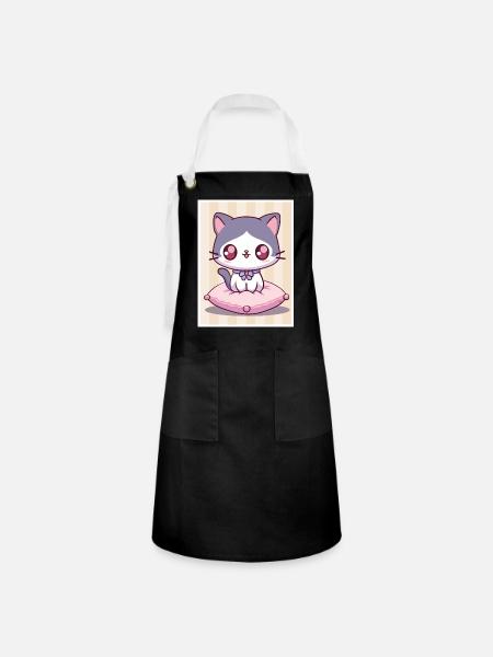 Kawaii Kätzchen - Kontrastschürze - Schwarz/Weiß