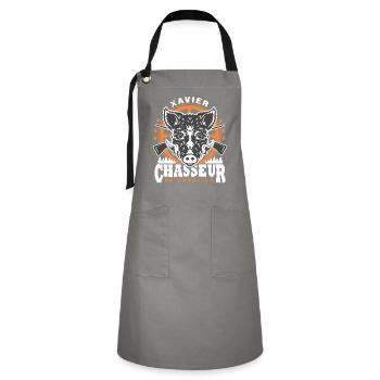 Xavier chasseur de sanglier Humour Chasse - Tablier contrasté - gris/noir - Devant - Zoe (177cm)