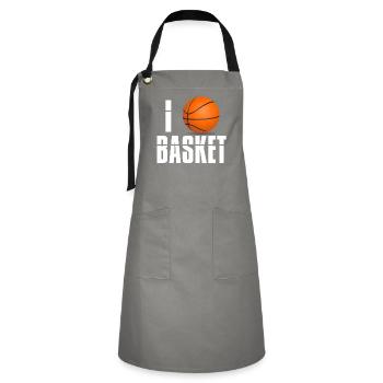 ICH LIEBE BASKETBALL. Basketball-Enthusiasten - Kontrastschürze - Grau/Schwarz - Vorne - Zoe (177cm)