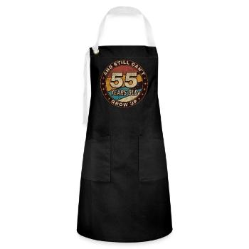 55th Anniversary Gift Retro 55th Birthday - Artisan Apron - black/white - Front - Zoe (177cm)