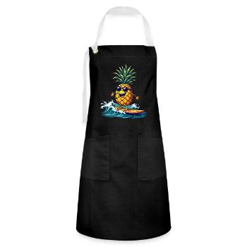 Ananas Surfer Surfen Feel the Summer - Kontrastschürze - Schwarz/Weiß - Vorne - Zoe (177cm)