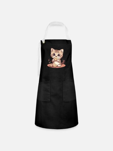 Süße Keks Katze - Kontrastschürze - Schwarz/Weiß