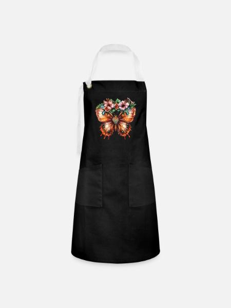 Tropischer Schmetterling mit Blumen - Kontrastschürze - Schwarz/Weiß