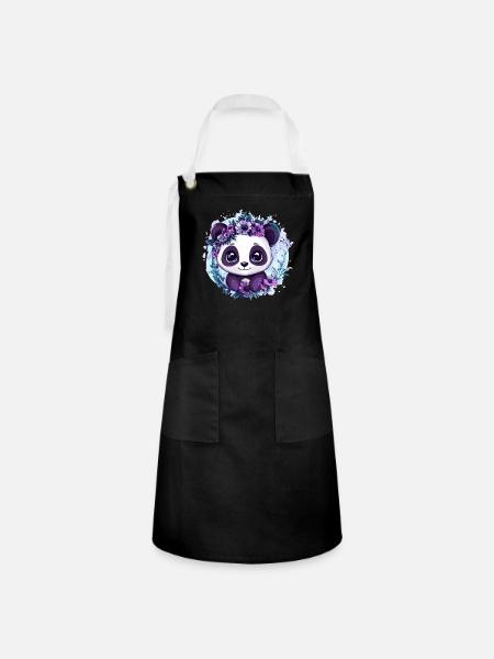 Panda mit Blumenkranz - Kontrastschürze - Schwarz/Weiß
