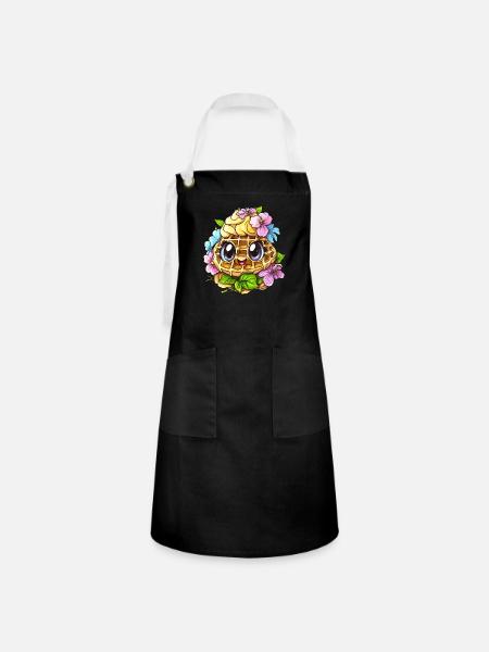 Fröhliche Blumen Waffel - Kontrastschürze - Schwarz/Weiß
