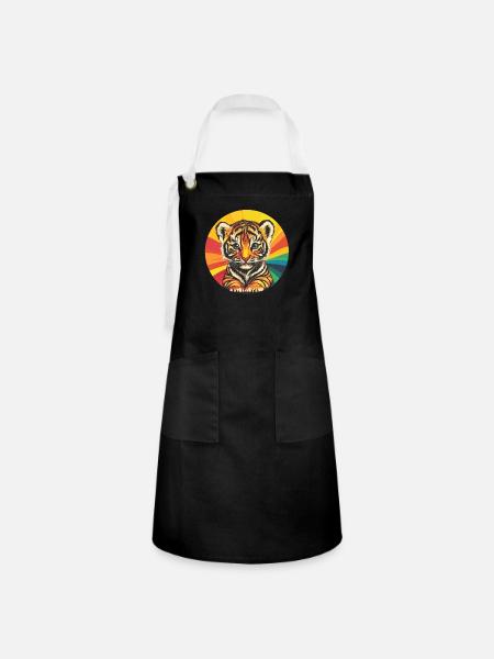 Tigerbaby mit Regenbogenfarben - Kontrastschürze - Schwarz/Weiß