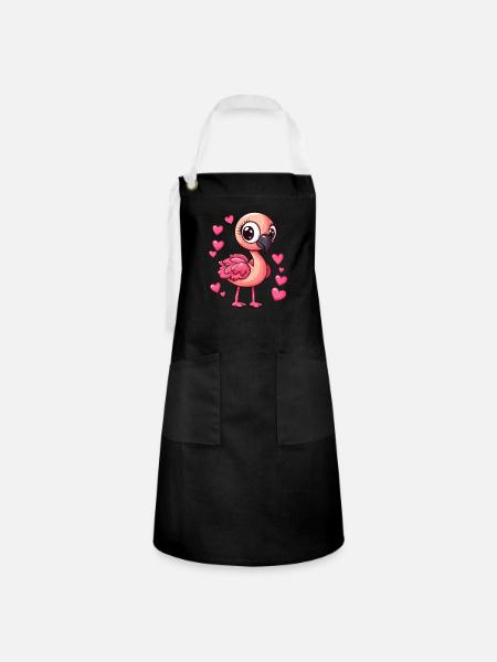 Flamingo mit Herzchen - Kontrastschürze - Schwarz/Weiß