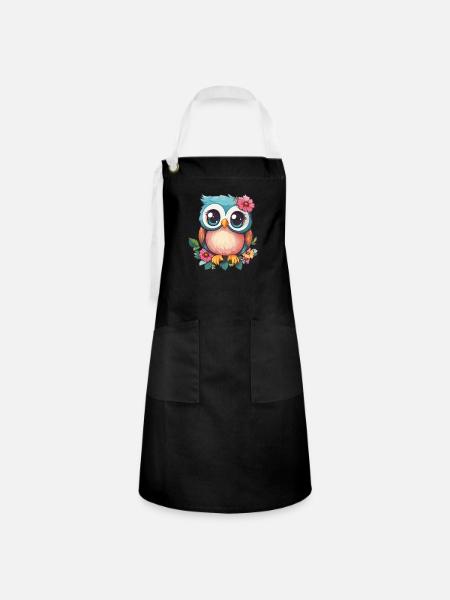 Blümchen Eule mit Charme - Kontrastschürze - Schwarz/Weiß