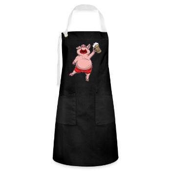 Funny Beer Drinking Pig - Artisan Apron - black/white - Front - Zoe (177cm)